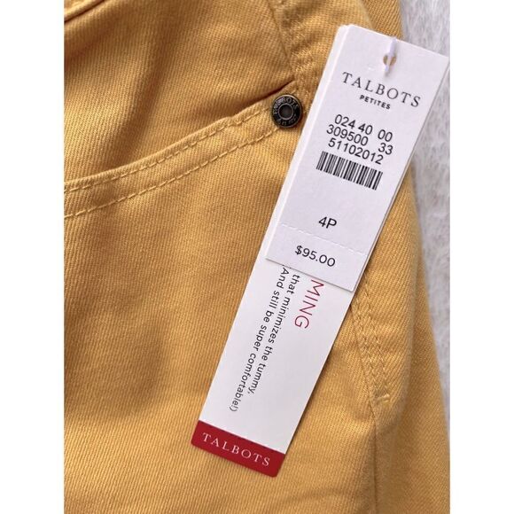 NWT Talbots Flawless Five Pocket Frayed Hem Slim Ankle Jeans in Yellow, Size 4P - Picture 8 of 16